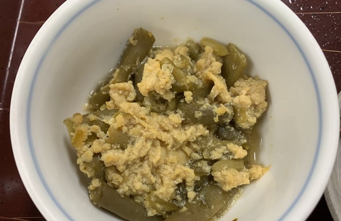 【朝食】いんげんの玉子とじ