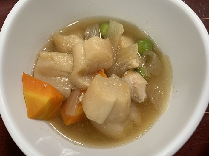 【朝食】麩と鶏肉の煮物