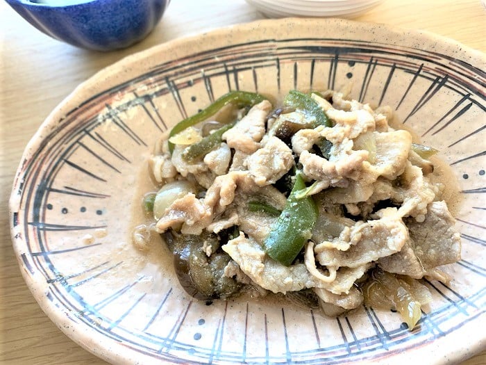 【昼食】豚肉と茄子の味噌炒め