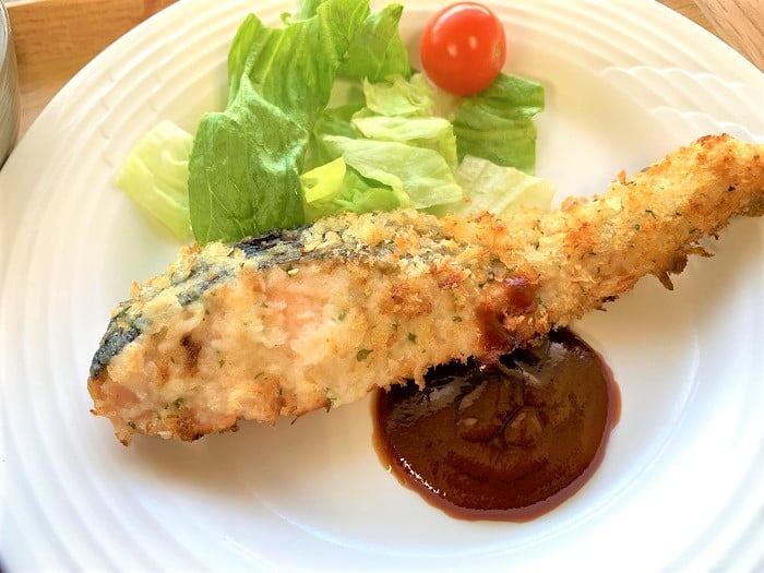 【夕食】サケのパン粉焼き