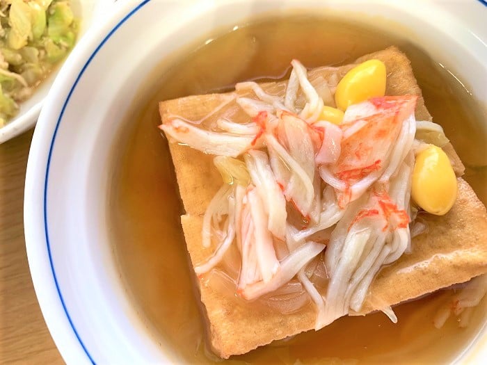 【夕食】厚揚げ豆腐のカニあんかけ