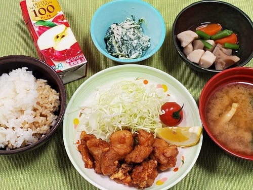 【昼食】鶏のから揚げ・鯵の醤油麹焼き