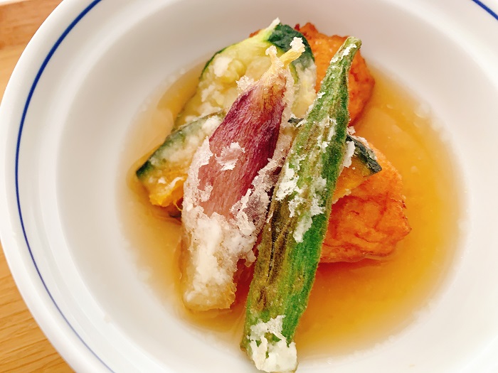【夕食】夏野菜とイカしんじょうの揚げ出