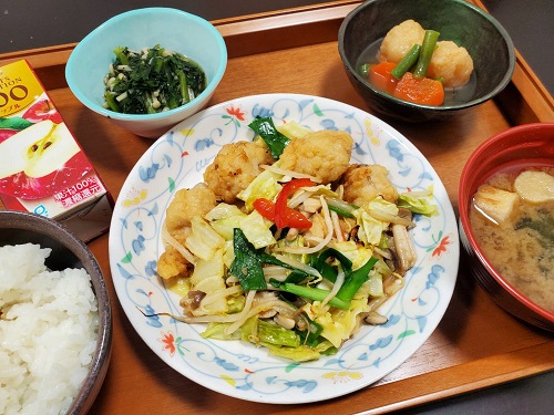 【昼食】豚竜田野菜炒め
