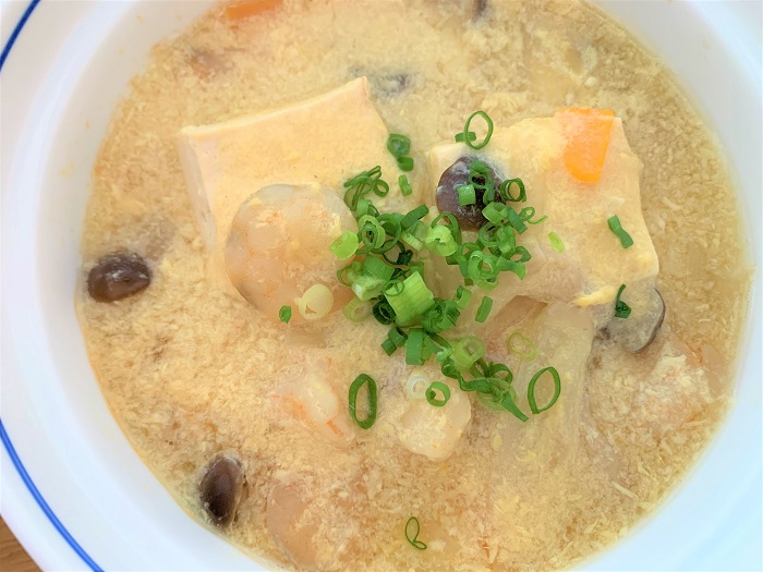【昼食】エビと豆腐の玉子煮