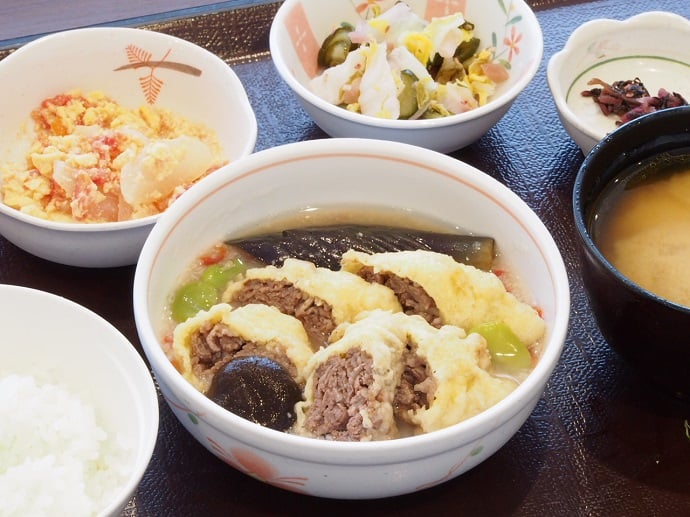 肉天と野菜の餡浸し