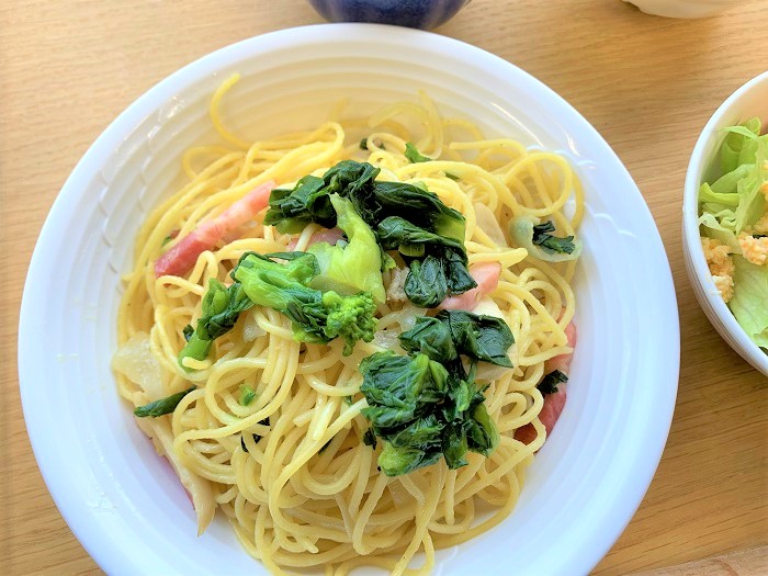【昼食】菜の花とベーコンのパスタ