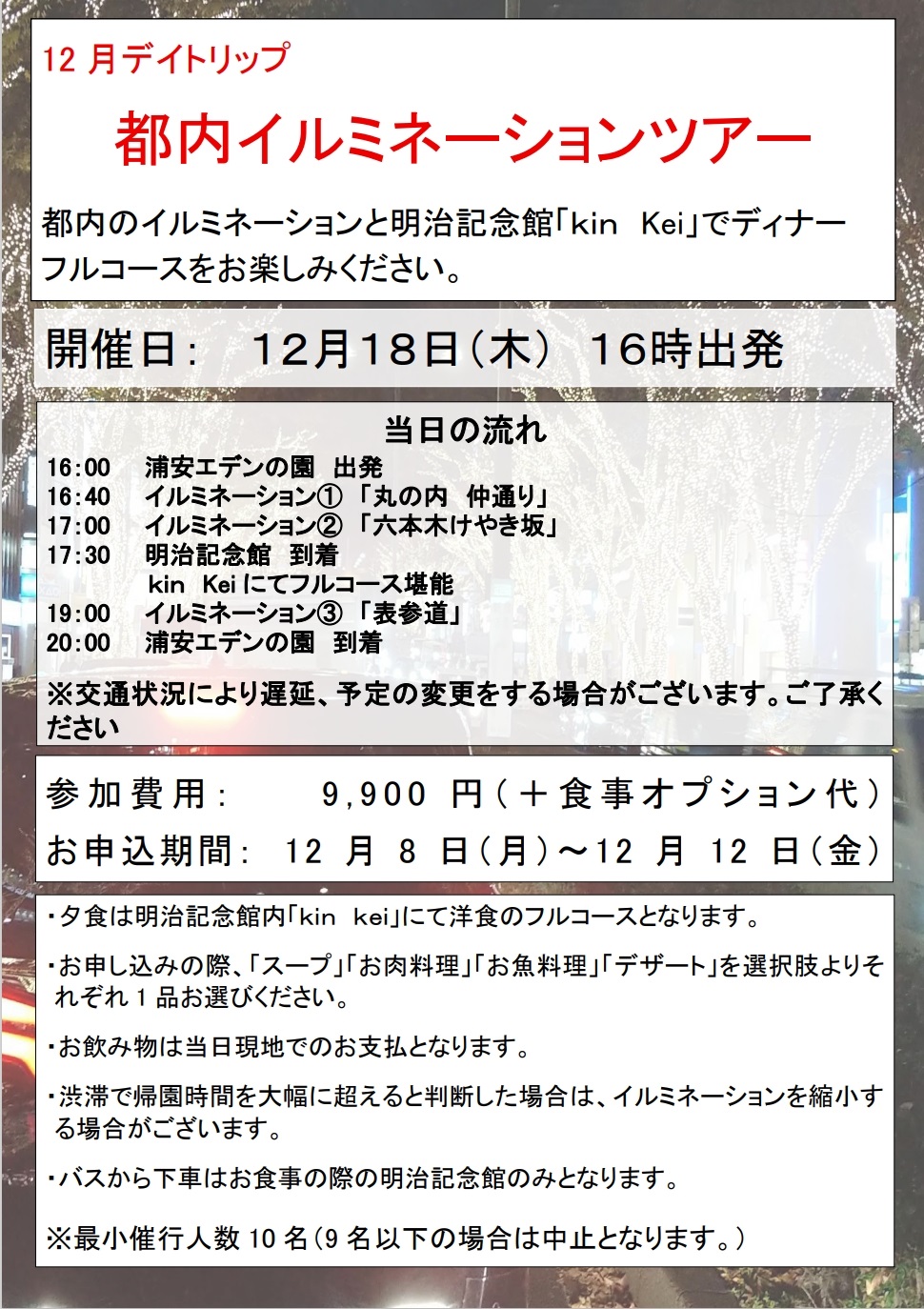 12月デイトリップ（日帰り旅行）～都内イルミネーションツアー～を実施しました