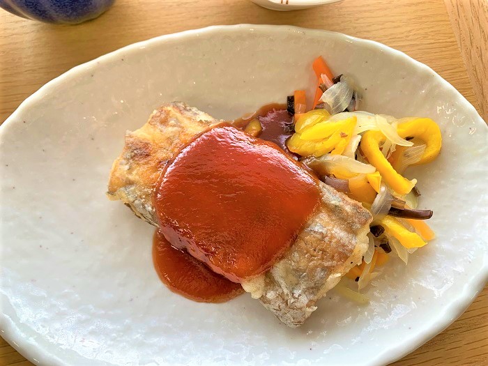 【昼食】タチウオ甘酢あんかけ
