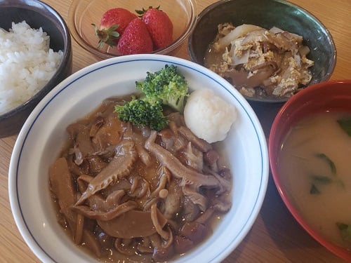 ◆豆腐館バーグきのこあんかけ・味噌汁（庄内麩、三つ葉）・ごはん