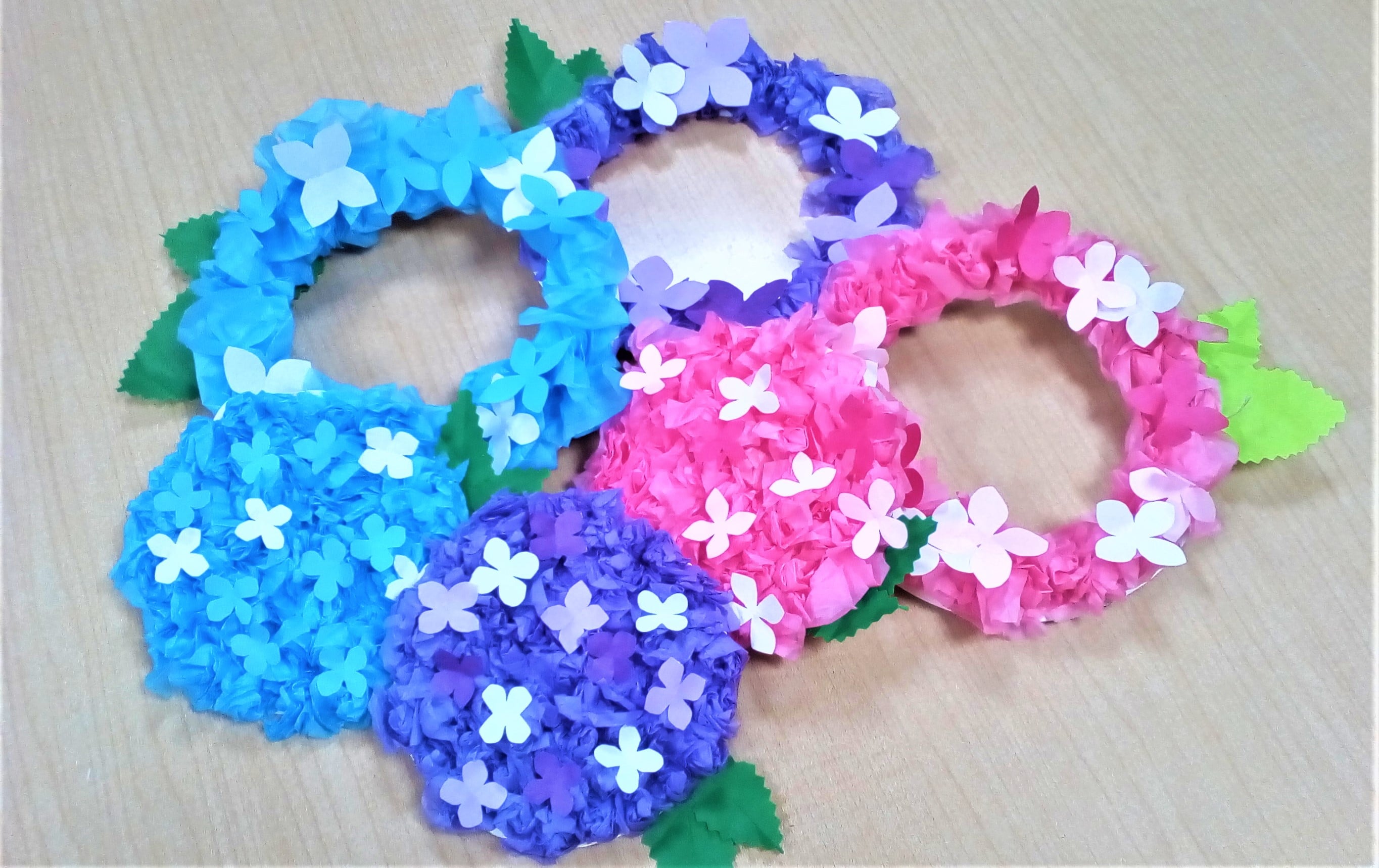 『紫陽花リースの完成』