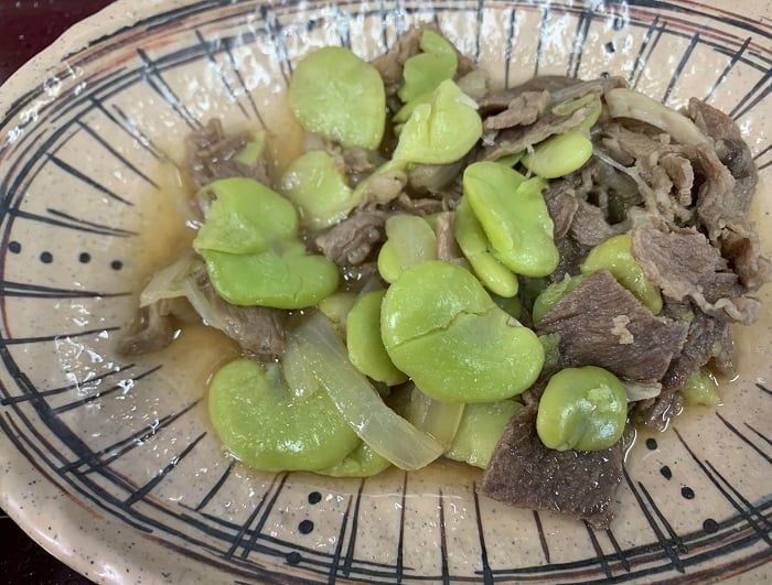 【夕食】牛肉と空豆の甘辛炒め