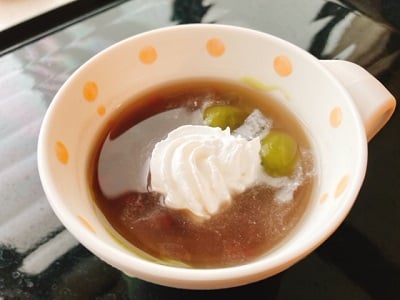 デザートは「抹茶白玉ぜんざい」