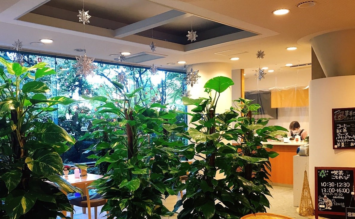 天井には雪の結晶飾りを付けました