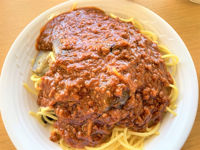 【昼食】茄子と挽肉のスパゲティ