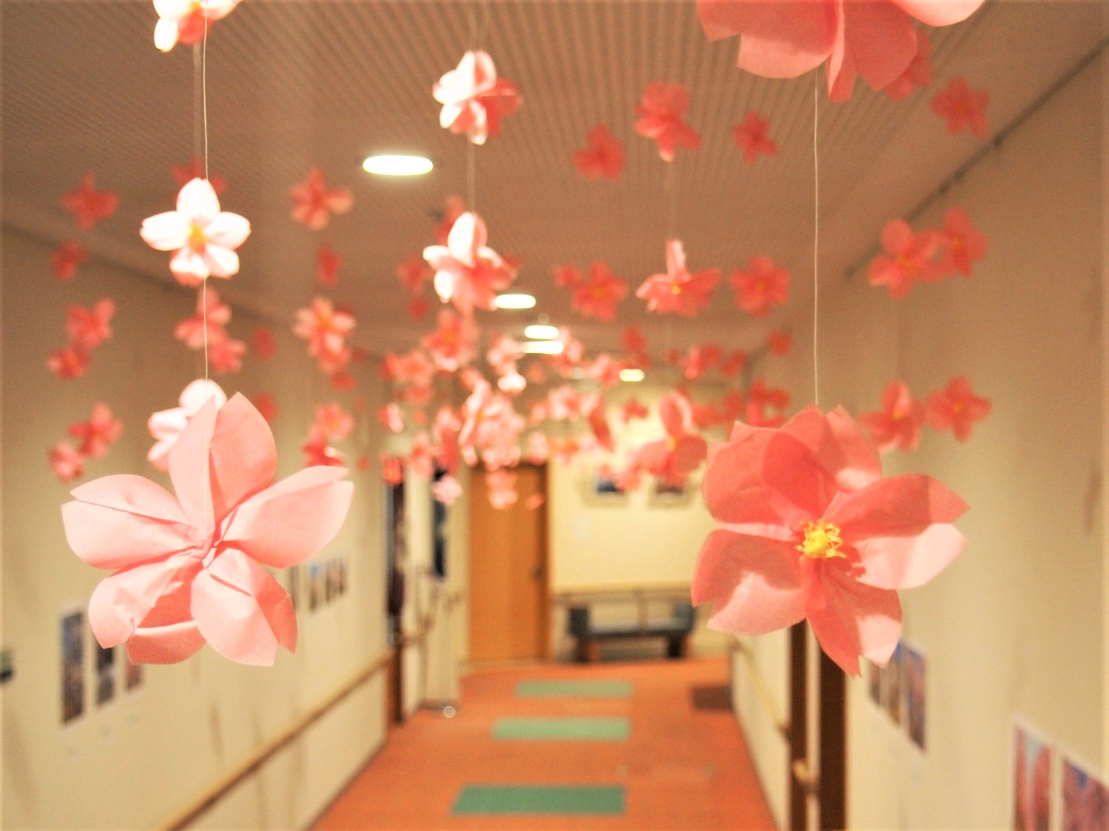 職員がお花紙で”桜”を制作