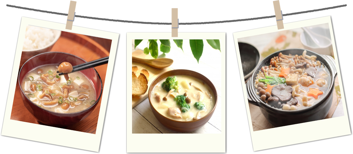 きのこを使った汁物と鍋料理